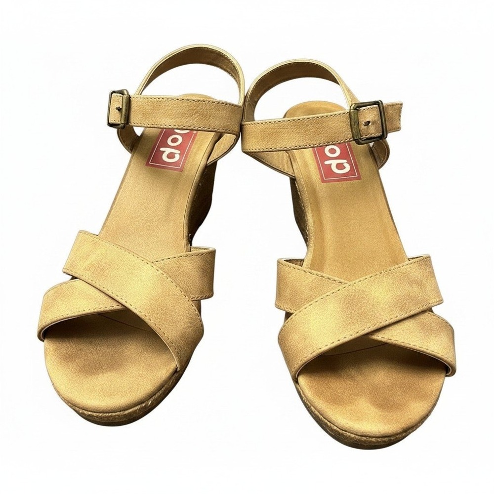 Pop Rowland Tan Faux Suede Wedge‎ Sandals Ankle Strap Platform Womens 9M